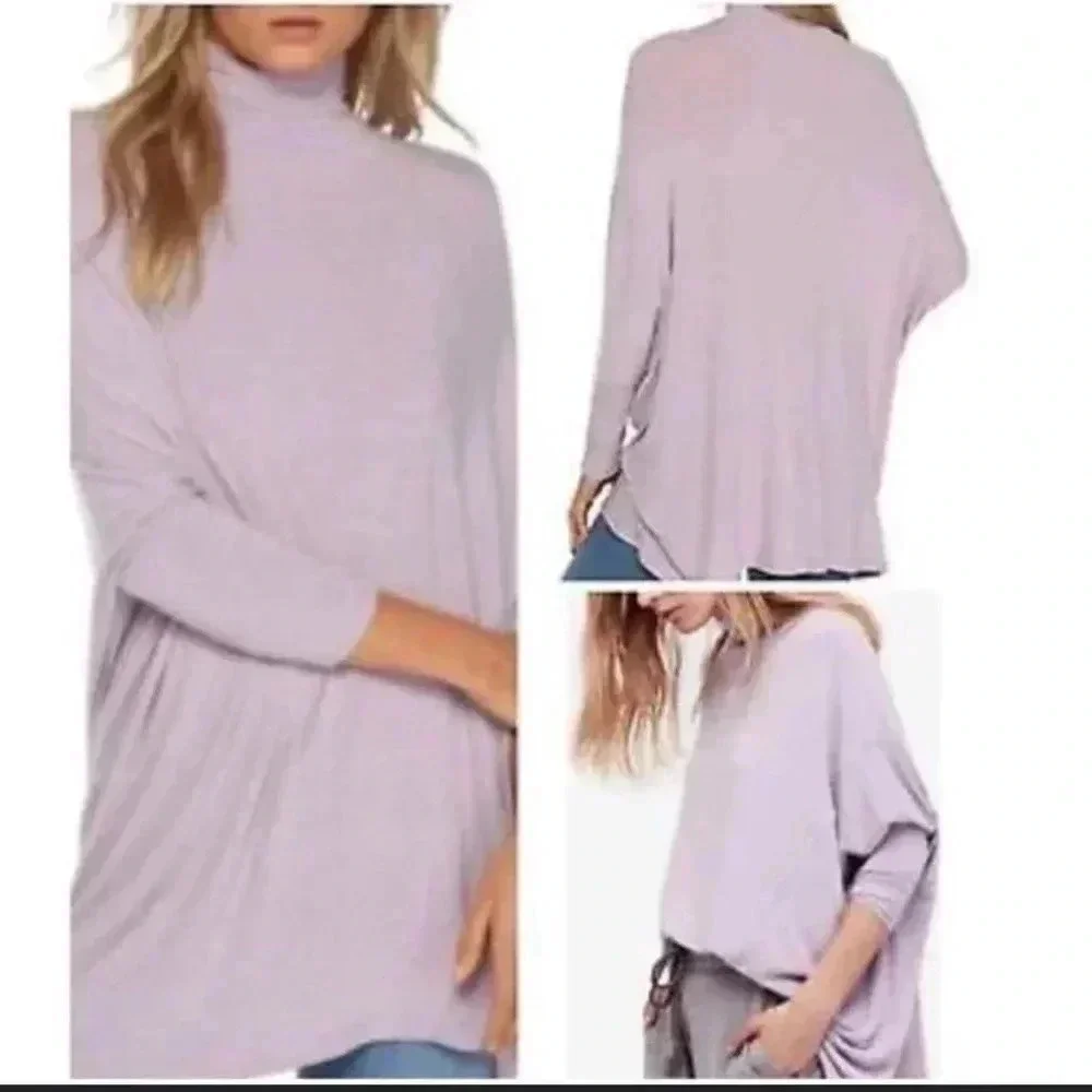 Free People We The Free Womens Light Purple Terry Tee Tunic Small